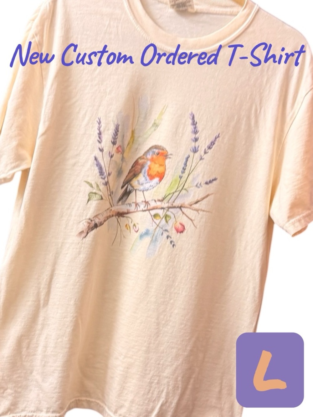 Comfort Colors Cream Short Sleeve Tee with Watercolor Bird Print